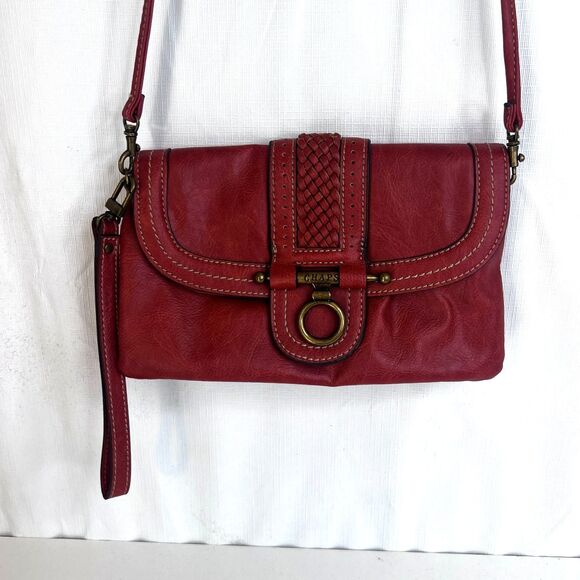 Chaps Crossbody Bag Purse Gold Metal Front Clasp Faux Leather Red Boho Western - Picture 1 of 10